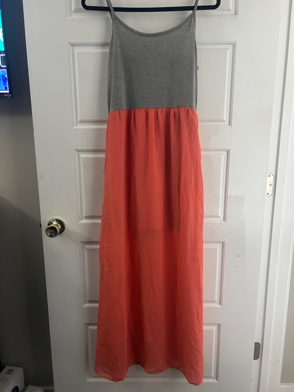 Gray & Coral Sleeveless Maxi Dress